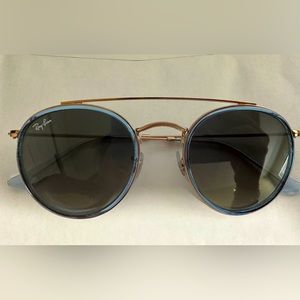Round Double Bridge Ray Bans in Light Blue/Polished Copper